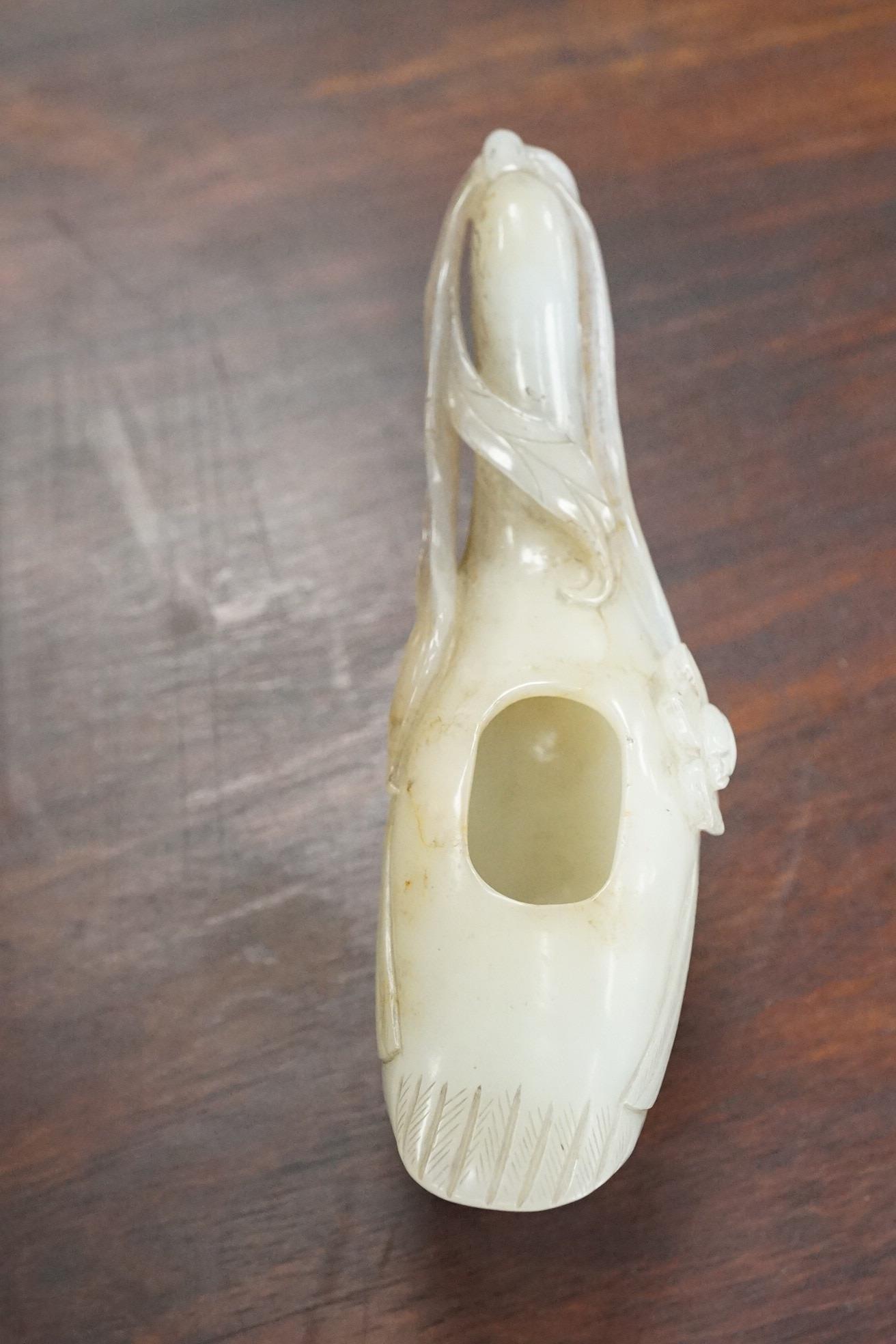 A Chinese pale celadon jade ‘duck’ brushwasher, possibly 17th/18th century